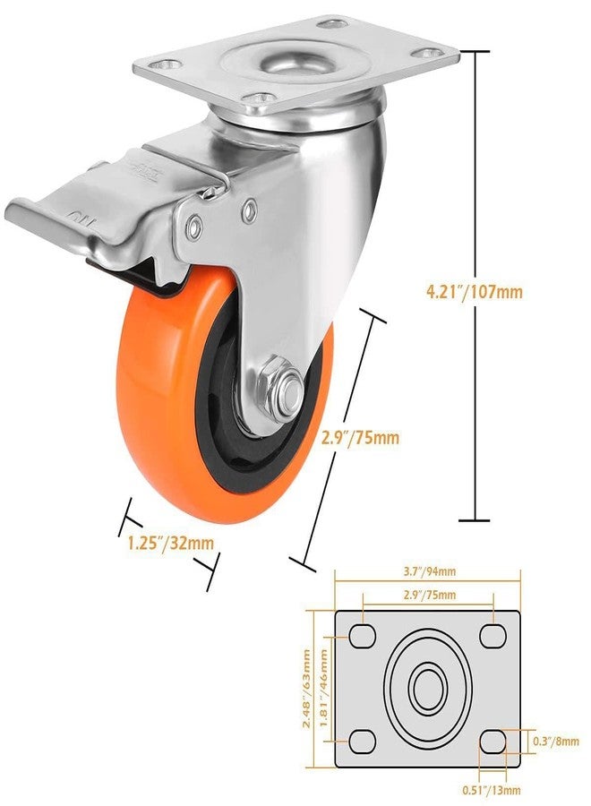 Krevia 4 inches Caster Shopping Trolley and Cart Wheels | Heavy Duty Weight Bearer ball bearing Roller Friction Free Smooth Table wheels | Wooden Chair Wheels | with Wheel With Break (Set of 4) - Image 3
