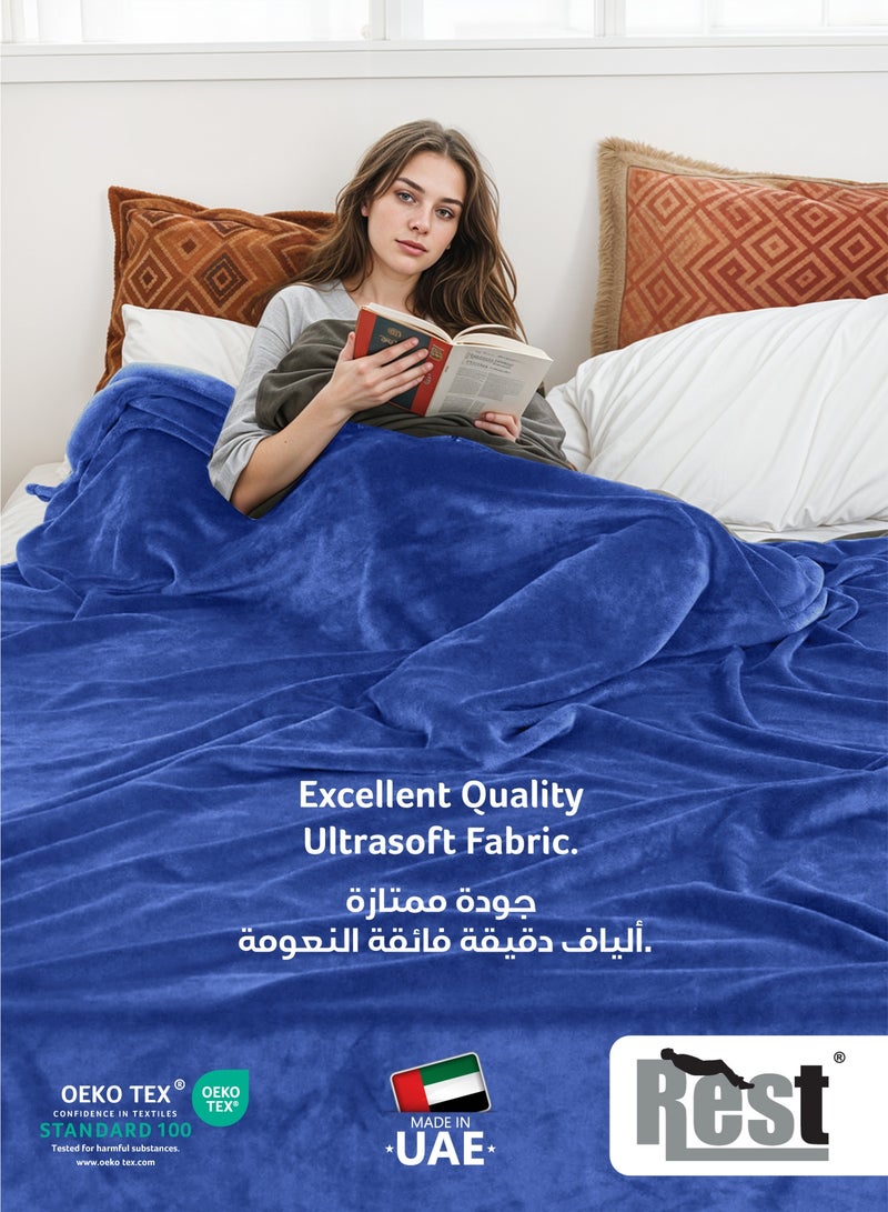 Rest Micro Fleece Hotel Luxury Flannel Blanket  Royal Blue 220x240cm  260 GSM  Lightweight Plush Cozy Bed Blanket  Soft Comfy Throw Blankets  Winter Essentials - Image 3