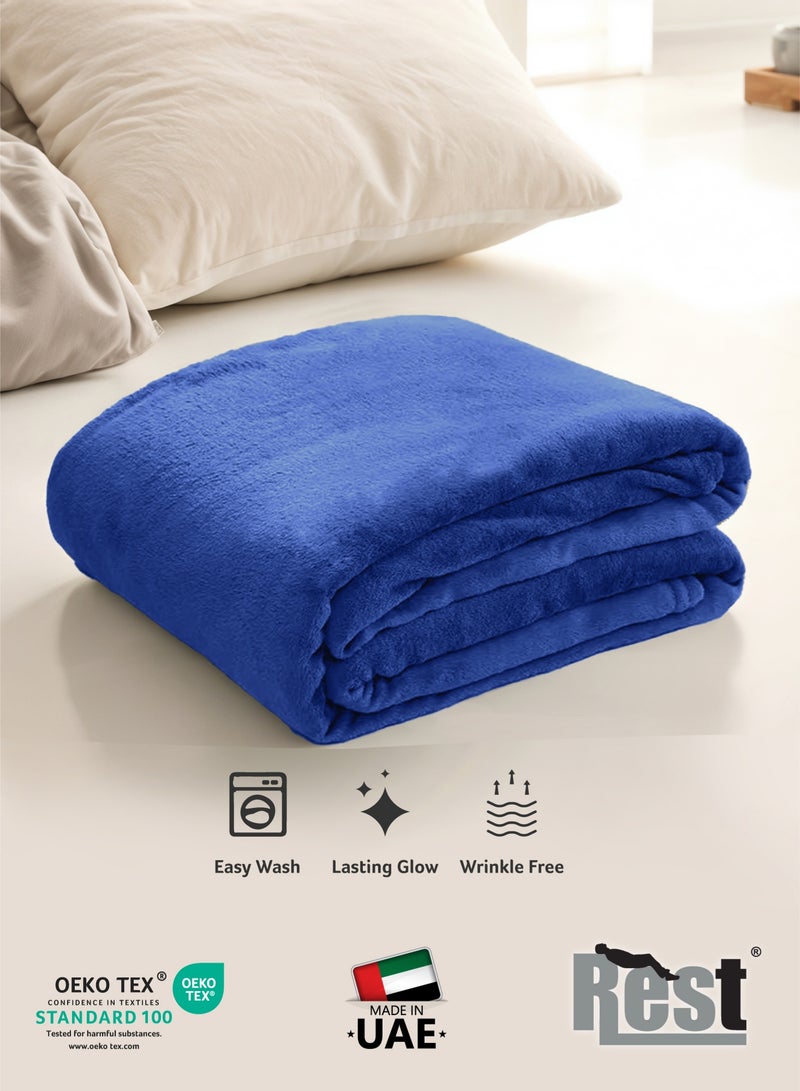 Rest Micro Fleece Hotel Luxury Flannel Blanket  Royal Blue 220x240cm  260 GSM  Lightweight Plush Cozy Bed Blanket  Soft Comfy Throw Blankets  Winter Essentials - Image 4