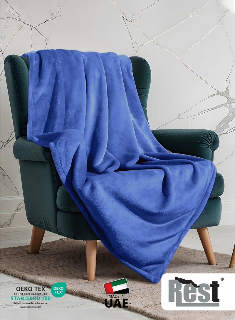 Rest Micro Fleece Hotel Luxury Flannel Blanket  Royal Blue 220x240cm  260 GSM  Lightweight Plush Cozy Bed Blanket  Soft Comfy Throw Blankets  Winter Essentials - Image 2