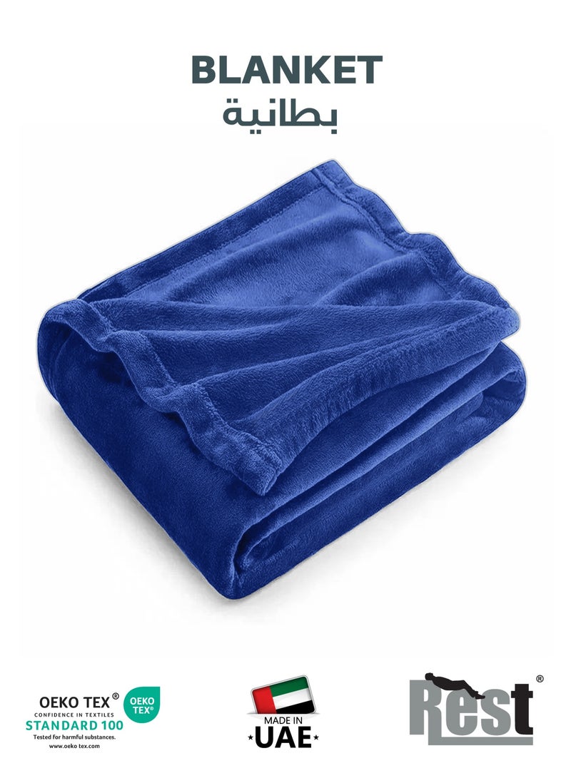 Rest Micro Fleece Hotel Luxury Flannel Blanket  Royal Blue 220x240cm  260 GSM  Lightweight Plush Cozy Bed Blanket  Soft Comfy Throw Blankets  Winter Essentials - Image 1