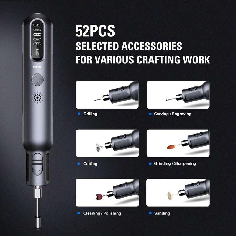 SYOSI Electric Rotary Tool, Handheld Cordless Engraving Pen Drilling Pen Polishing Pen, Usb Rechargeable Rotary Tool Kit With 52Pcs Accessories For Sanding, Drilling, Engraving, Polishing, Crafting - Image 3