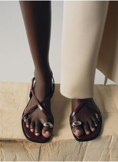 Zara Strappy flat slider sandals with metal embellishment  - Image 5