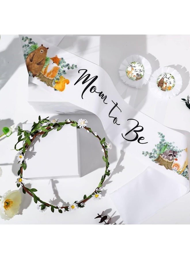 Xinnun Mom to Be Sash for Woodland Baby Shower Mom to Be Daddy to Be Corsage with Sage Green Leaf Crown Kit Woodland Party Favors for Maternity Girl Boy Gender Reveal 4 Pieces - Image 2