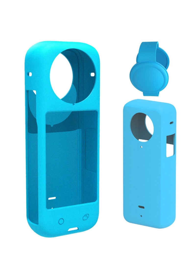 Silicone Protective Case Compatible with Insta360 x4 Panoramic Sports Camera Dustproof Drop-Proof Protective Cover + Lens Cap (Blue) - Image 1