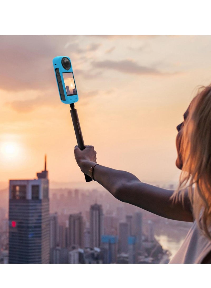 Silicone Protective Case Compatible with Insta360 x4 Panoramic Sports Camera Dustproof Drop-Proof Protective Cover + Lens Cap (Blue) - Image 4