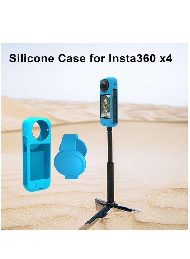 Silicone Protective Case Compatible with Insta360 x4 Panoramic Sports Camera Dustproof Drop-Proof Protective Cover + Lens Cap (Blue) - Image 3