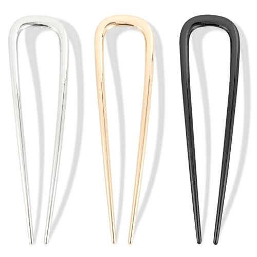 Srevela 3Pcs French Hair Pins for Thick Hair Metal French Twis Hair Pins for Women Girls UShaped French Pin for Buns 51 Inches French Pins Hairstyle Accessories Silver Gold Black - Image 1