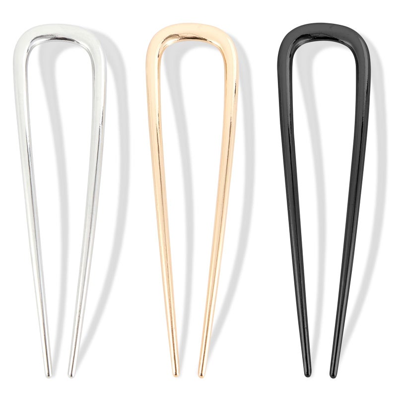 Srevela 3Pcs French Hair Pins for Thick Hair Metal French Twis Hair Pins for Women Girls UShaped French Pin for Buns 51 Inches French Pins Hairstyle Accessories Silver Gold Black - Image 3