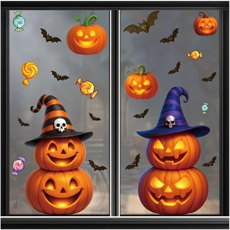 Halloween Window Clings 10 Sets Pumpkin Glass Stickers Style A Party Decoration - Image 5
