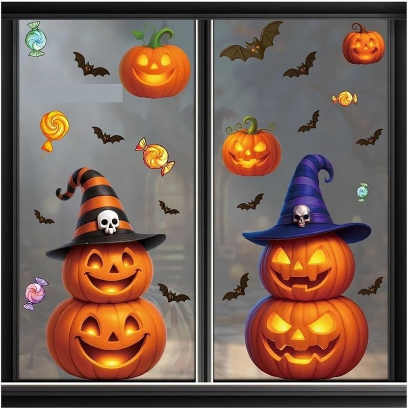 Halloween Window Clings 10 Sets Pumpkin Glass Stickers Style A Party Decoration - Image 1