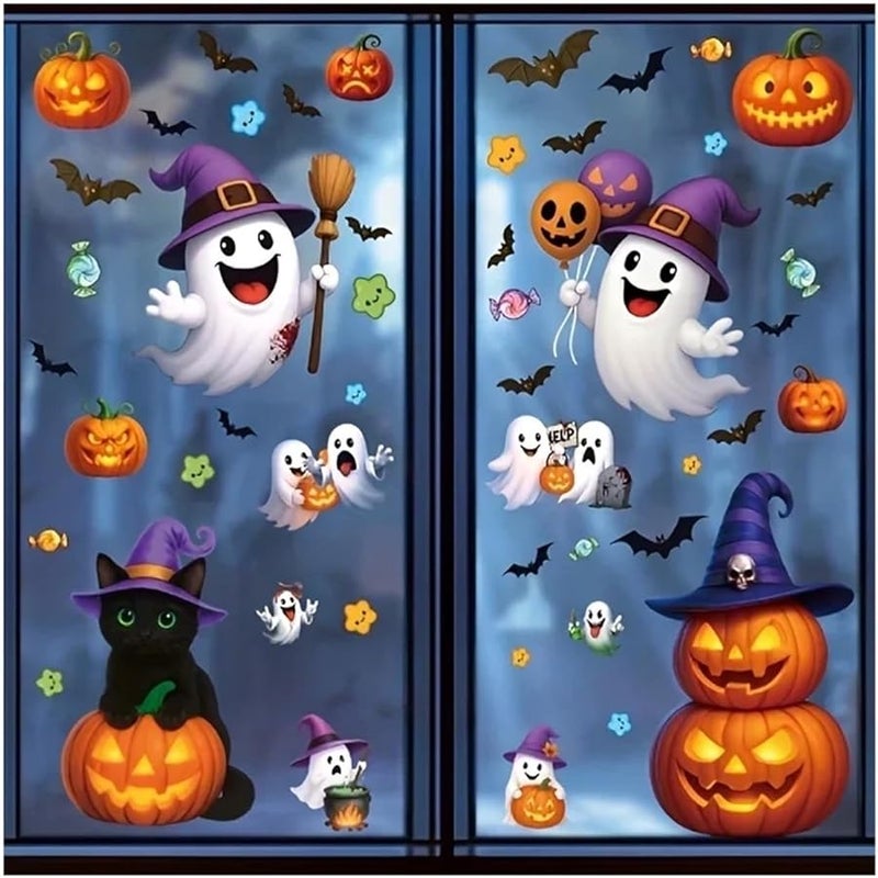 Halloween Window Clings 10 Sets Pumpkin Glass Stickers Style A Party Decoration - Image 2