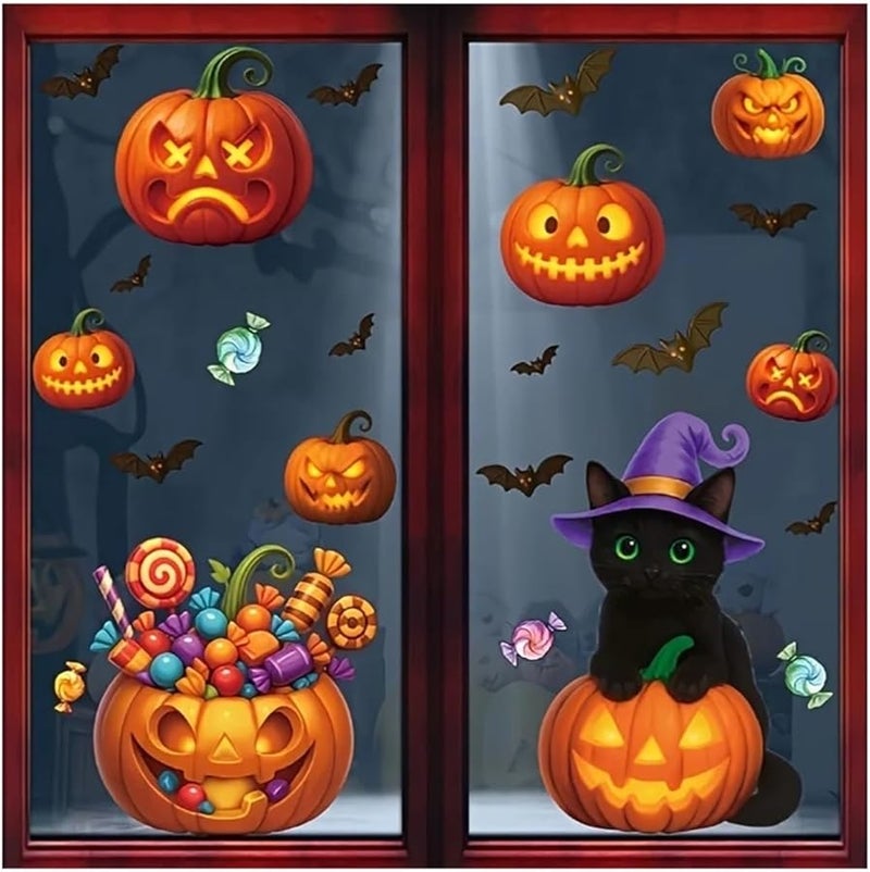 Halloween Window Clings 10 Sets Pumpkin Glass Stickers Style A Party Decoration - Image 4