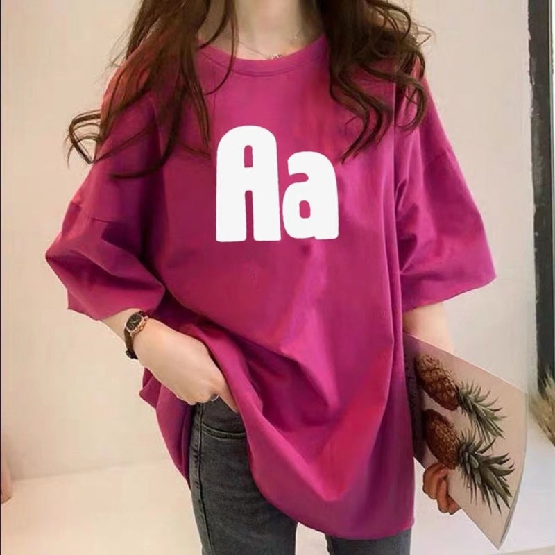 Short-sleeved T-shirt with Cotton for Women ins Fashionable Summer New Style Casual All-match Loose Large Size Mid-length Student Top Half-sleeved - Image 1