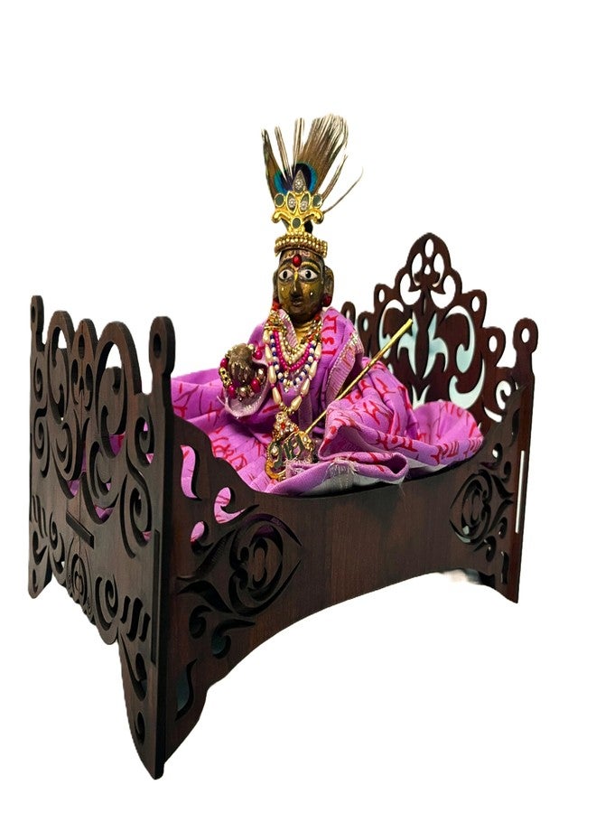 NISHOMES Decorative Wooden Laddu Gopal Ji Bed, Dark Brown, Traditional Design with Intricate Cutwork, DIY Assembly, 30 x 30 x 20 cm - Image 1