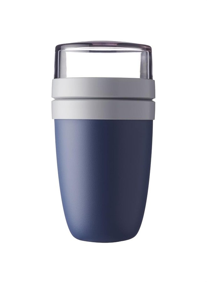 Soko 2-Tier Lunch Pot, Oats-Yogurt Overnight Container with Lids, Portable Breakfast On The Go Cup/Jar, Airtight Storage Bowl, Kitchen Healthy Eating Food for Salad, Cereal, Fruit, Milk - Dark Blue - Image 1