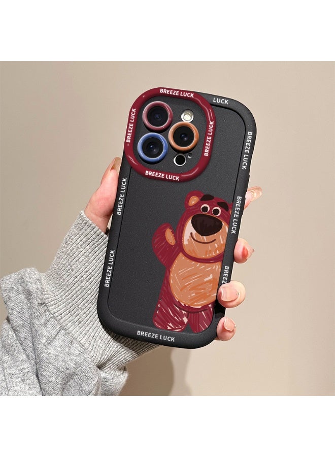 NIBEMINENT Strawberry Bear Waving Protective TPU Case Cover For iPhone 15, Black