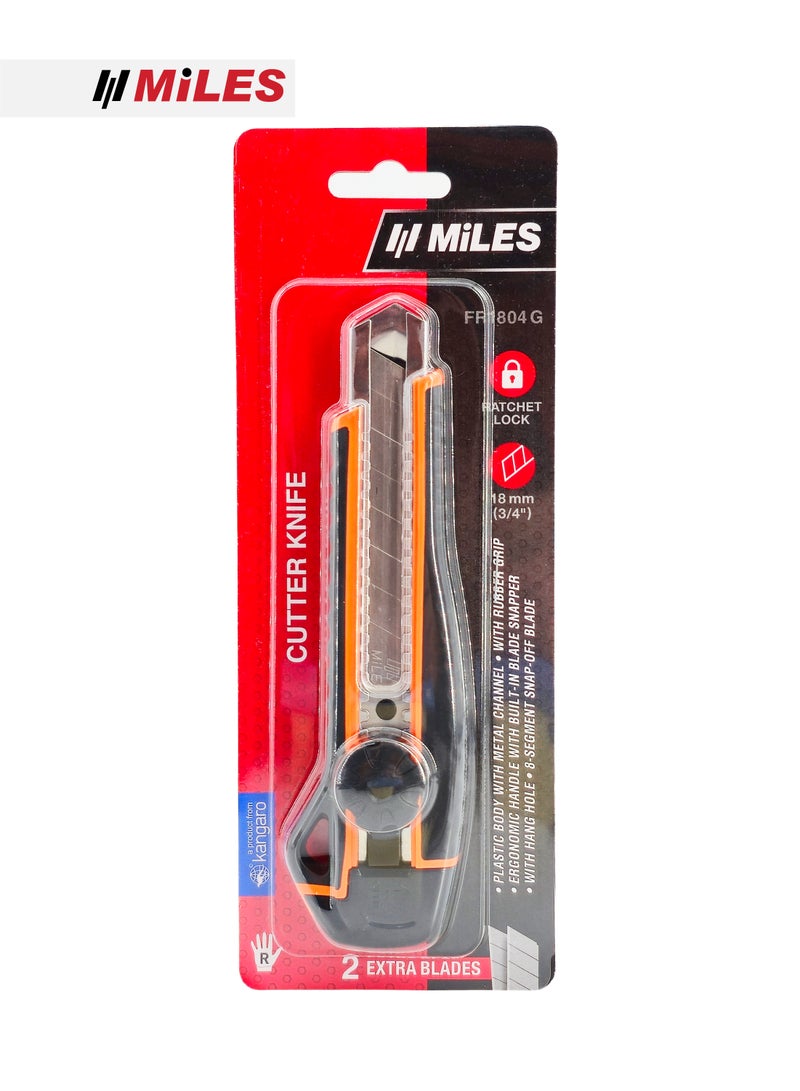 MiLES 18mm Ratchet Lock Cutter Knife with Rubber Grip & Spare Blade Storage - Assorted Colours - Image 2