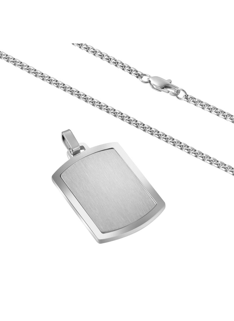 Van Heusen Van Heusen Men's Stainless Steel Engravable Dog Tag Pendant with Box Chain Necklace (Silver)  - Image 3