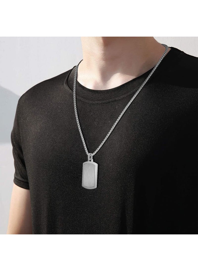 Van Heusen Van Heusen Men's Stainless Steel Engravable Dog Tag Pendant with Box Chain Necklace (Silver)  - Image 5