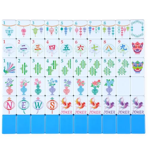 Simgoing American Mahjong Sets 160 Mahjong Tiles Melamine Engraved Mah Jong Ideal for Home Party GamesStylishBlue - Image 1