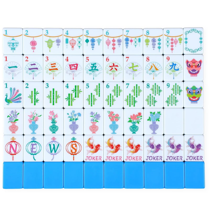 Simgoing American Mahjong Sets 160 Mahjong Tiles Melamine Engraved Mah Jong Ideal for Home Party GamesStylishBlue - Image 3