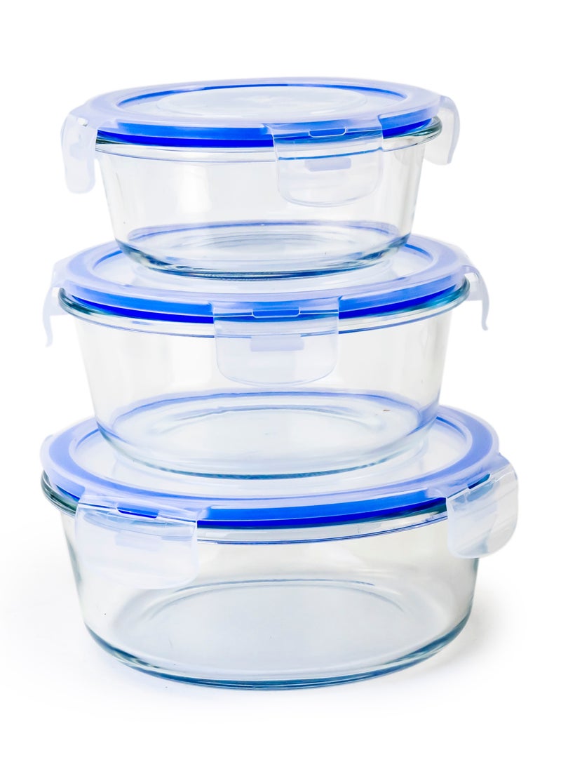Mondex - 3 pieces round Borosilicate Glass Food Container with lid set 350ml 600ml 900ml Lunch box leak proof Silicone seal Lid - Image 1