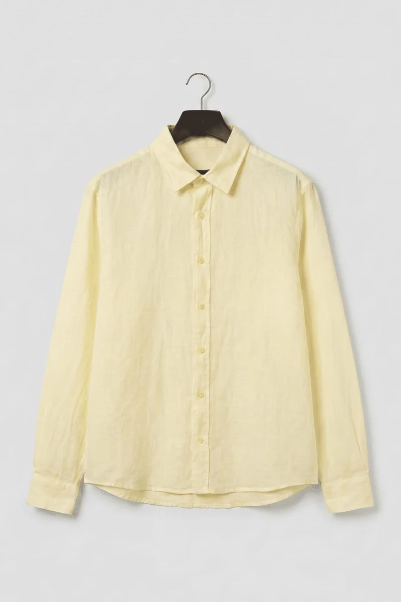 GIESTO Men's Cotton Linen-Blend Plain Shirt
