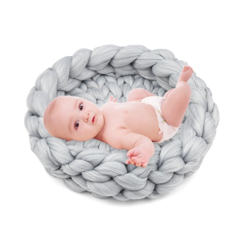 Newborn Blanket 15.7 Inches Diameter Hand Woven - Soft Touch Fine Texture Baby Milestone Photo Prop for Newborns Home Decoration - Image 1