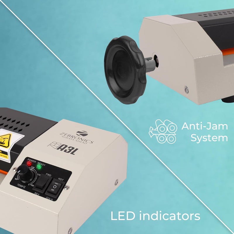 ZEBRONICS A3L Thermal Laminator with Anti-Jam System, Hot/Cold Control Switch with LED Indicators, Compatible Size Upto A3 for Business and Home use - Image 5