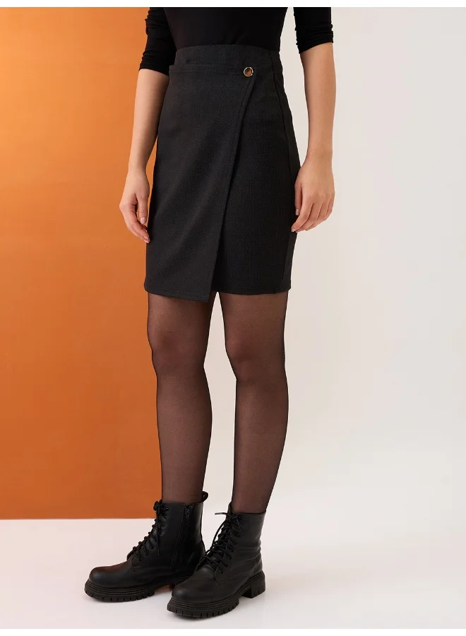 globus Women Black Self Checkered Mid-Rise Stretchable Wrap Mini Skirt