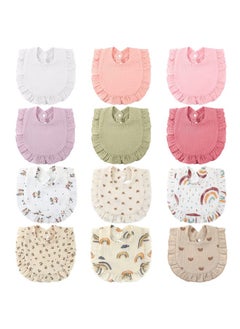Geyoga 12 Pcs Baby Muslin Bibs Unisex Drool Teething Bibs Adjustable Drool Bibs Feeding Cloth Baby Bibs For Baby Infants(Sweet Color)  - Image 1