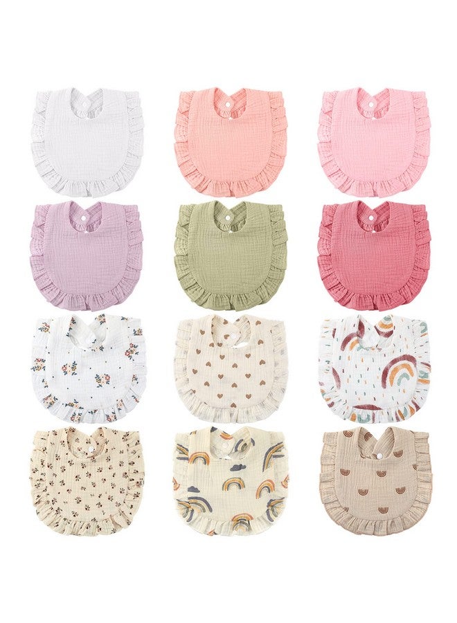Geyoga 12 Pcs Baby Muslin Bibs Unisex Drool Teething Bibs Adjustable Drool Bibs Feeding Cloth Baby Bibs For Baby Infants(Sweet Color) - Image 1