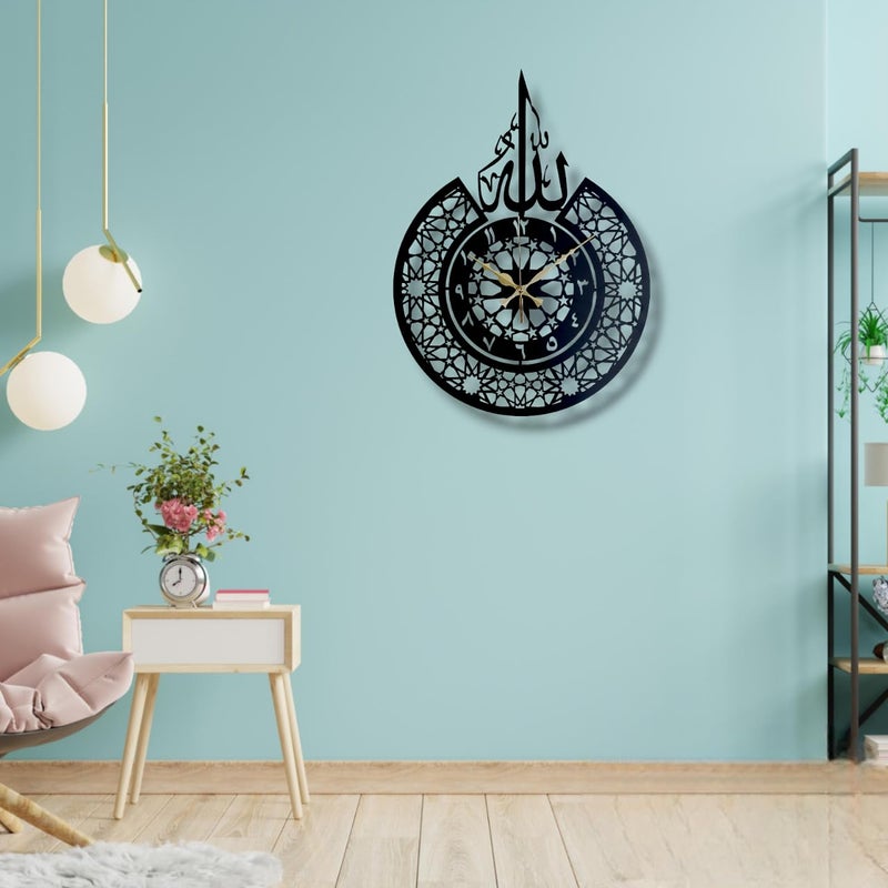 Arabs Arabs Heavy Metal Surah Al Ikhlas Metal Islamic Analog Clock For Living Room Bedroom Office Home And Hall 45 Cm X 45 CmBlack  - Image 4