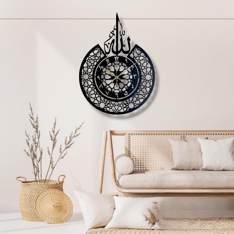 Arabs Arabs Heavy Metal Surah Al Ikhlas Metal Islamic Analog Clock For Living Room Bedroom Office Home And Hall 45 Cm X 45 CmBlack  - Image 3