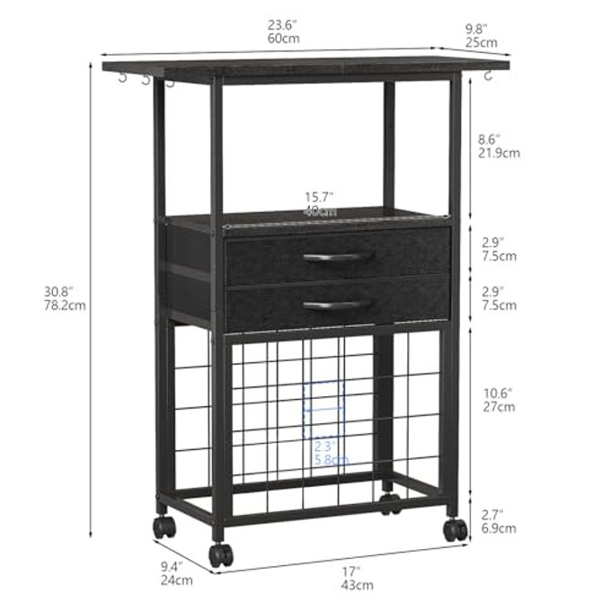 VENNQD Organizer And Storage Stand Compatible With Cricut Machines,Rolling Storage Cart/Shelf With 24 Vinyl Roll Holders2 Fabric Drawer,Accessories Holder,Tool Hook For Craft Room Home (Black) - Image 3