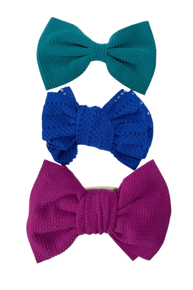 Bambimici Bambimici - Lara Assorted Ribbon Bow Headband for Babies - Teal Blue, Dark Blue, Magenta