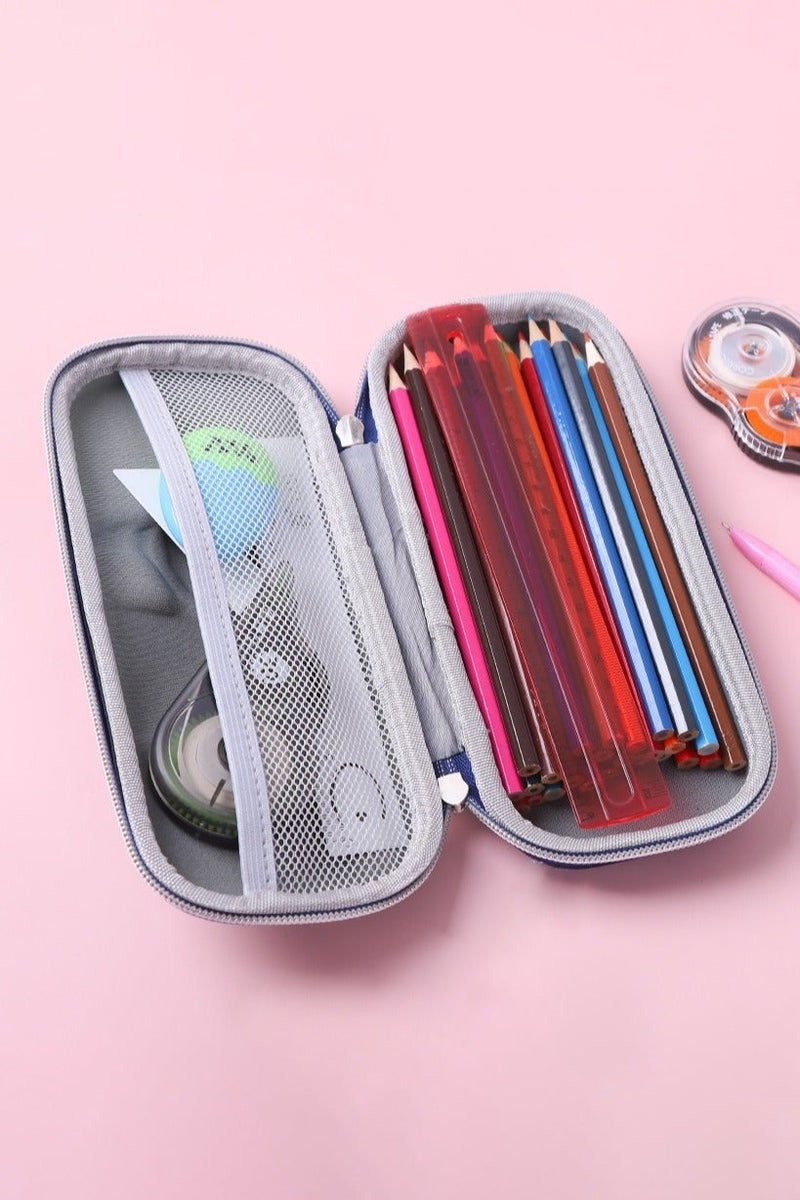 blue Pencil Case for Girls -  Round Corners & Shockproof School Supplies for Kids 3-12 (Blue-White Accents) - Image 1