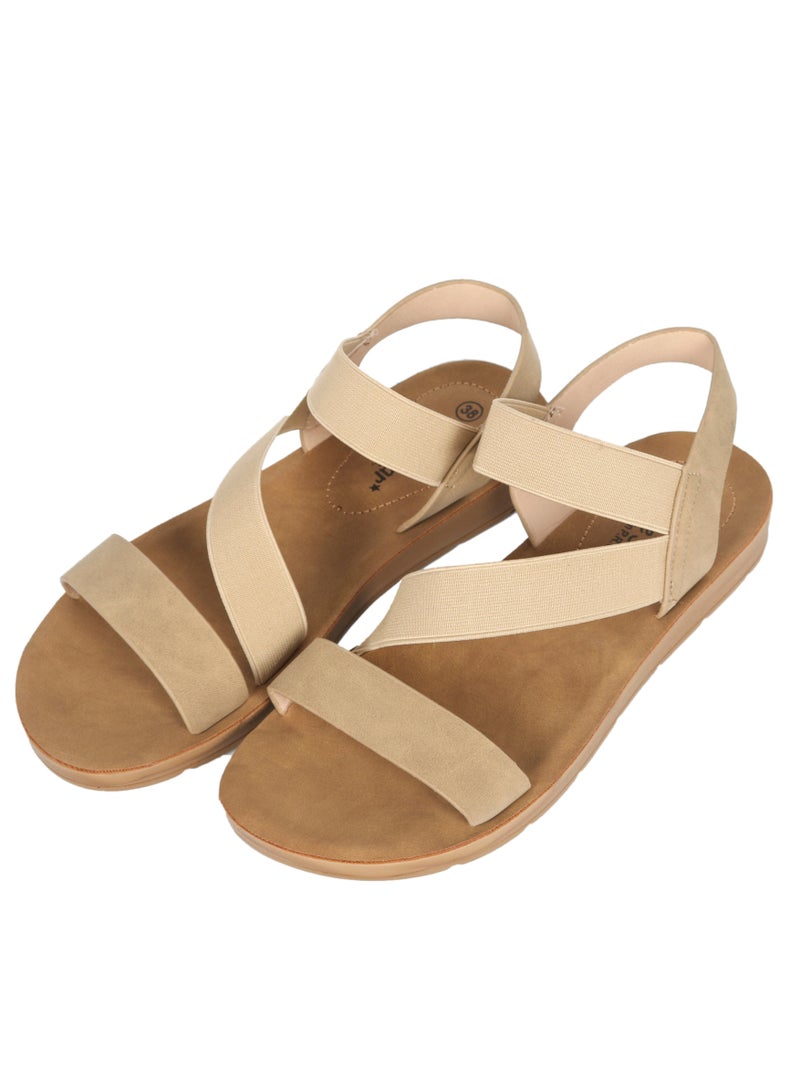 Ladies Apricot Flat Sandal with straps Open Toe, Casual, Soft  - Image 1