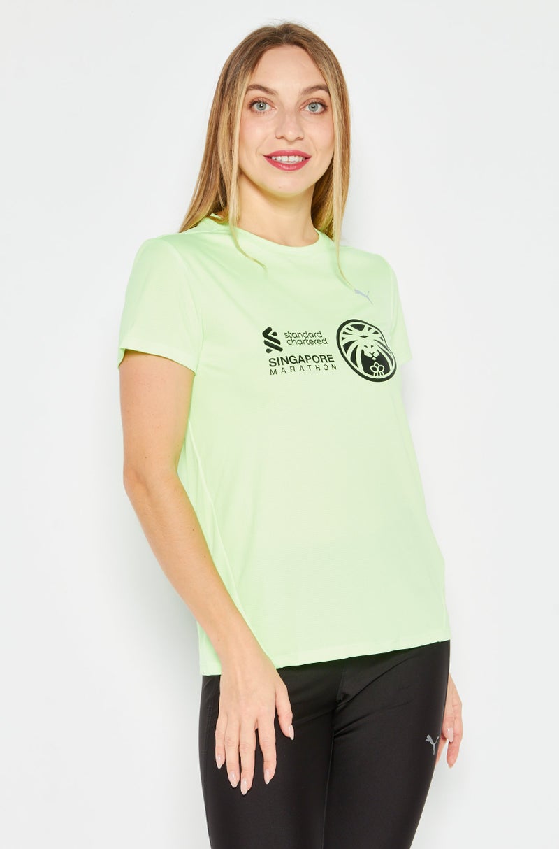 PUMA Women Sportswear Fit Short Sleeve Running Jersey, Lime - Image 1