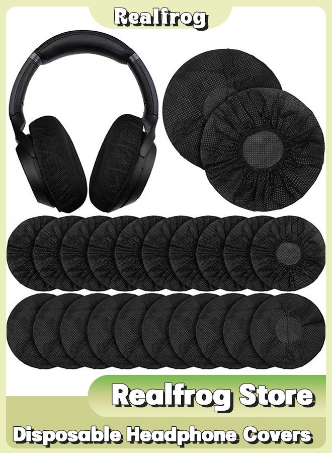 الضفدع الحقيقي 100 قطعة من أغطية سماعات الرأس للاستخدام مرة واحدة، أغطية أذن صحية غير منسوجة، أغطية سماعات رأس من القماش الأسود، أغطية وسائد أذن لسماعات الرأس، وسائد أذن صحية مقاومة للغبار، 10-13 سم - أسود - Image 1