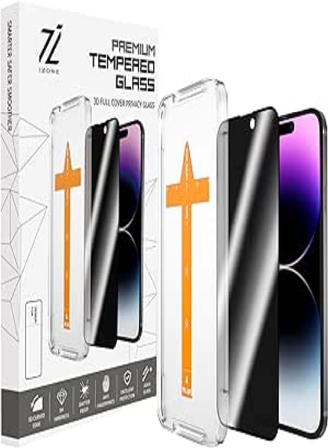 Privacy 9H Tempered Glass Screen Protector With Easy Installation Frame INCLUDED 3D Protector Edge to Edge Protection For iPhone (iPhone 14 Pro)