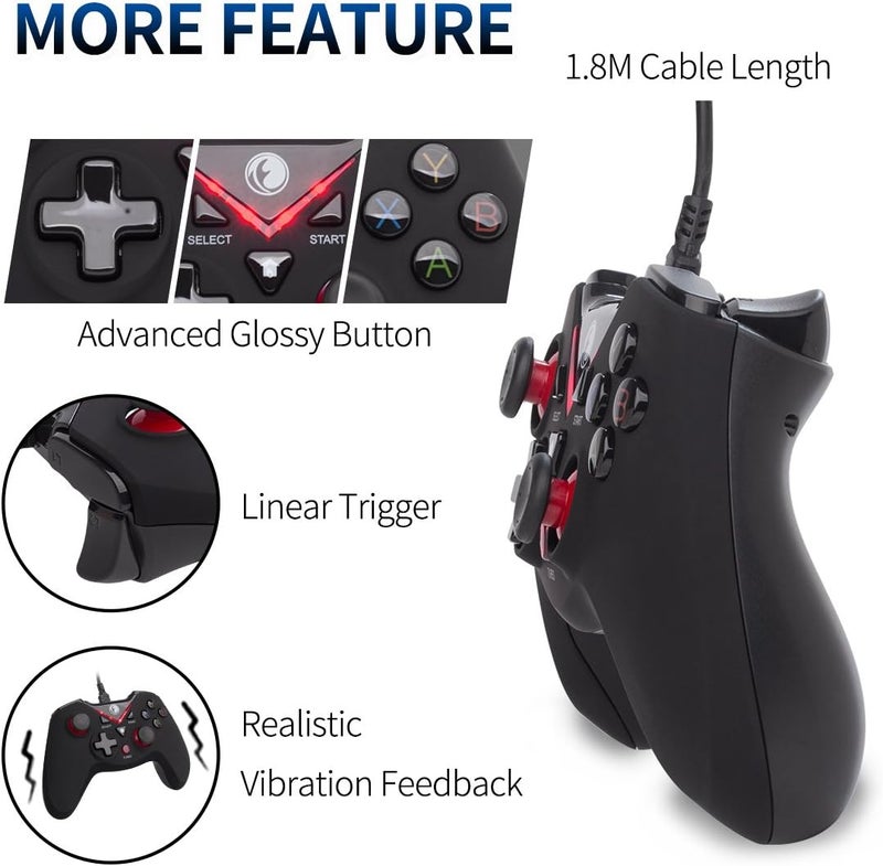 IFYOO V-one Wired USB Gaming Controller Gamepad Joystick for PC (Windows XP/7/8/10/11) & Steam & Android & PS3 - Red - Image 5