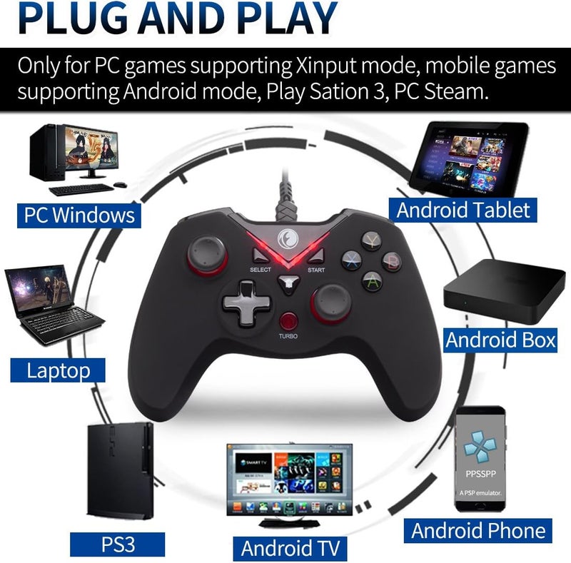 IFYOO V-one Wired USB Gaming Controller Gamepad Joystick for PC (Windows XP/7/8/10/11) & Steam & Android & PS3 - Red - Image 2