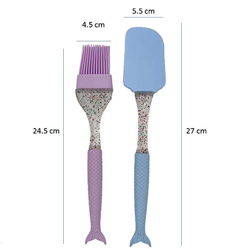 CherryBox CherryBox Unique Shark Tail Design Silicone Spatula and Pastry Brush Set with Glitter Special for Cake Mixer Cooking Baking Glazing Multicolor Blue Purple  - Image 3