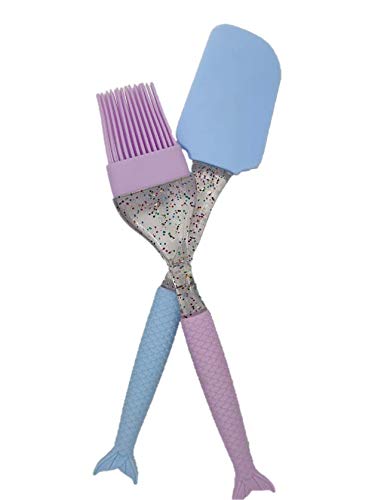 CherryBox CherryBox Unique Shark Tail Design Silicone Spatula and Pastry Brush Set with Glitter Special for Cake Mixer Cooking Baking Glazing Multicolor Blue Purple  - Image 2