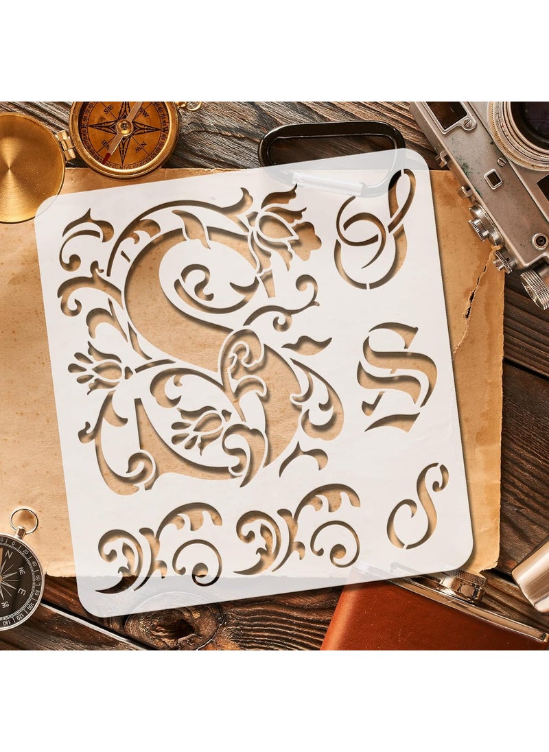 FINGERINSPIRE FINGERINSPIRE Initial S Painting Stencil 11.8x11.8inch Reusable Graffiti Letter S Drawing Template DIY Art Flower Vine Design Letter S Stencil Painting on Wood, Wall and Furniture  - Image 3