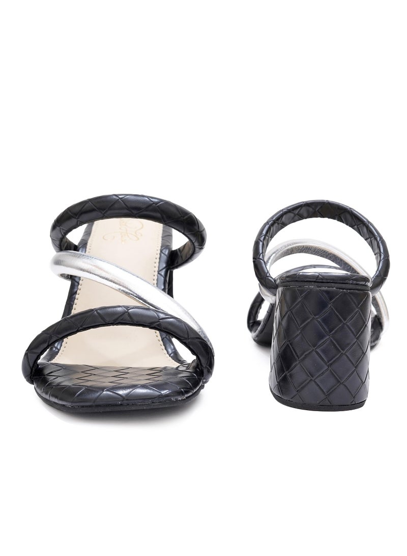 Sole House Sole House Effortless Elegance: Quilted Black & Silver Bottega Block Heels - perfect for parties, celebrations & special occasions.  - Image 2