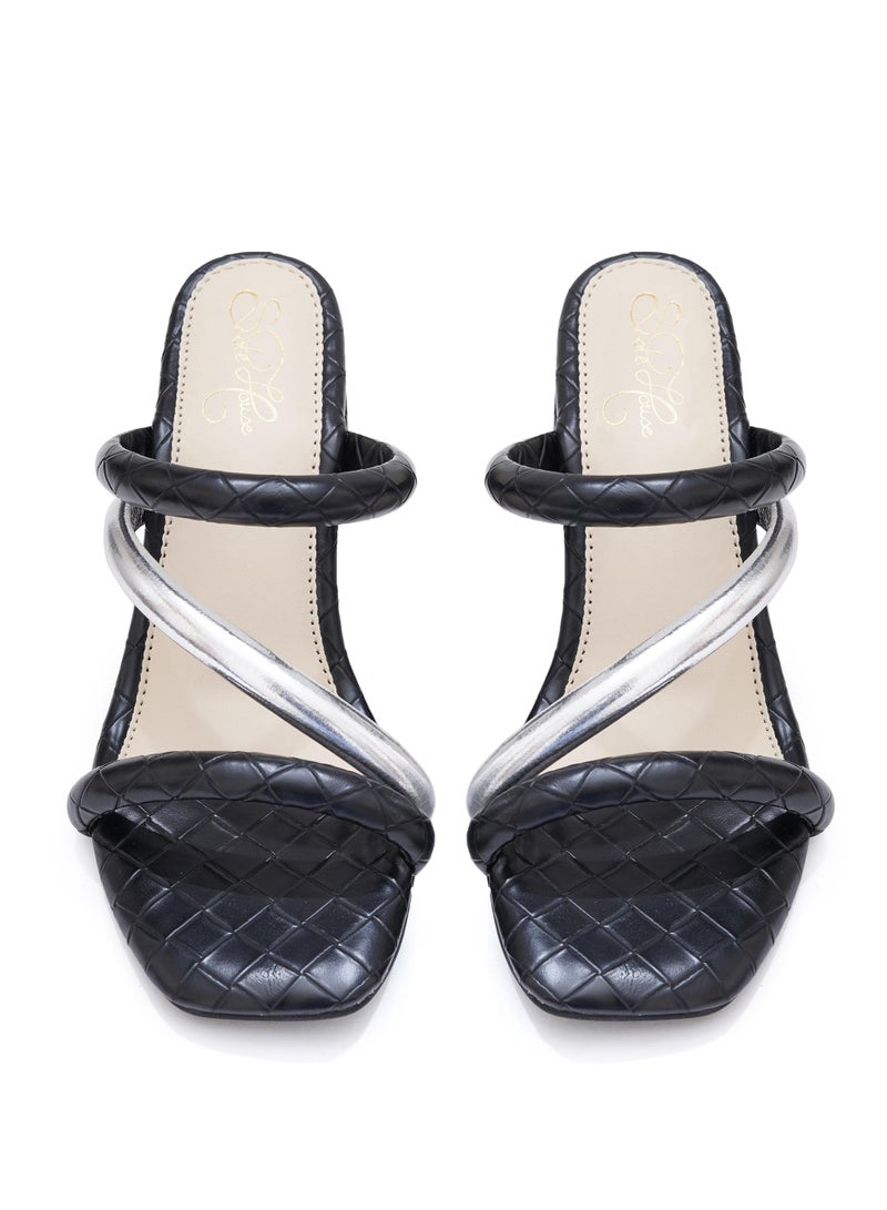 Sole House Sole House Effortless Elegance: Quilted Black & Silver Bottega Block Heels - perfect for parties, celebrations & special occasions.  - Image 4