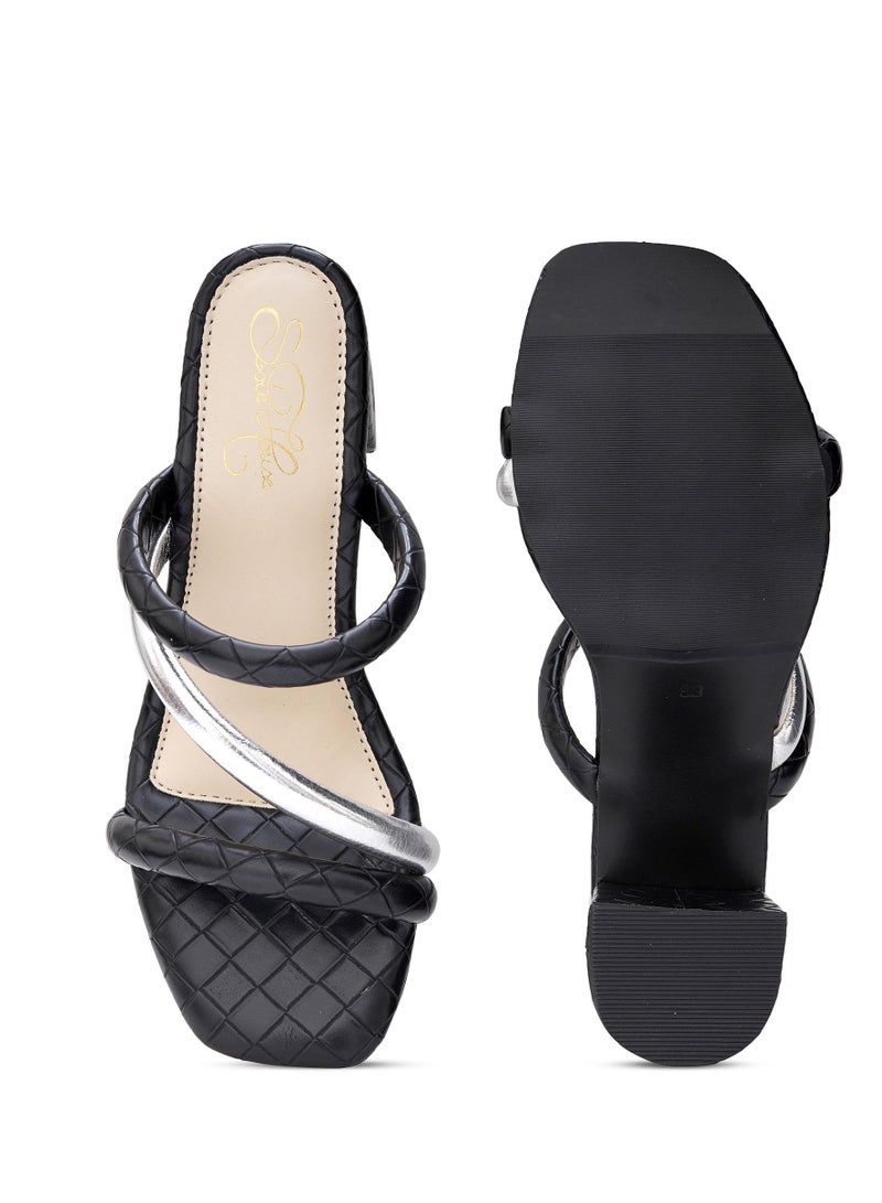 Sole House Sole House Effortless Elegance: Quilted Black & Silver Bottega Block Heels - perfect for parties, celebrations & special occasions.  - Image 5